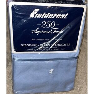 FIELDCREST SUPREME TOUCH 250 TC PAIR STANDARD PILLOWCASE SET BLUE NEW